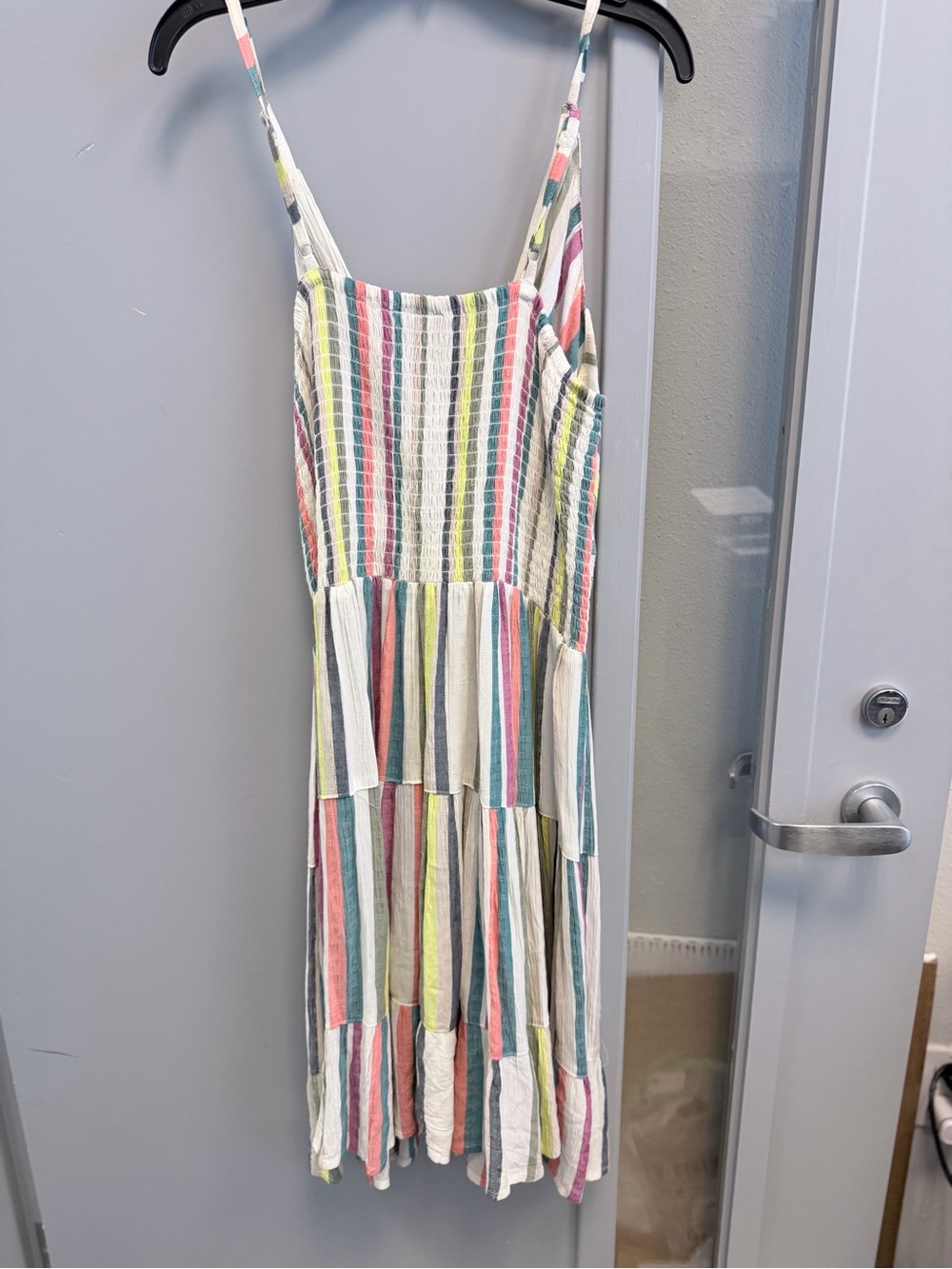 Angie Multi-Stripe Tiered Midi Dress in Pastel Stripes